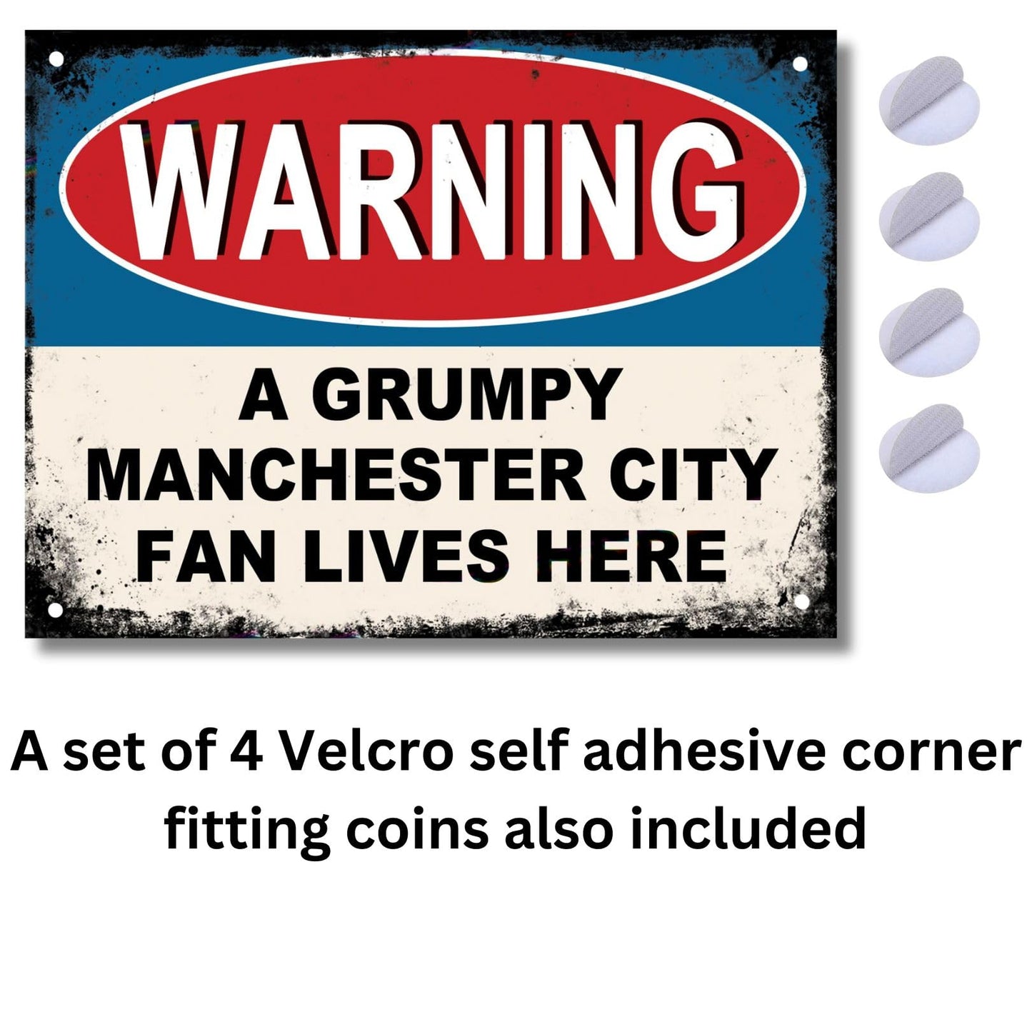 Warning – A Grumpy Manchester City Fan Lives Here | Metal Pub Sign 20cm x 15cm