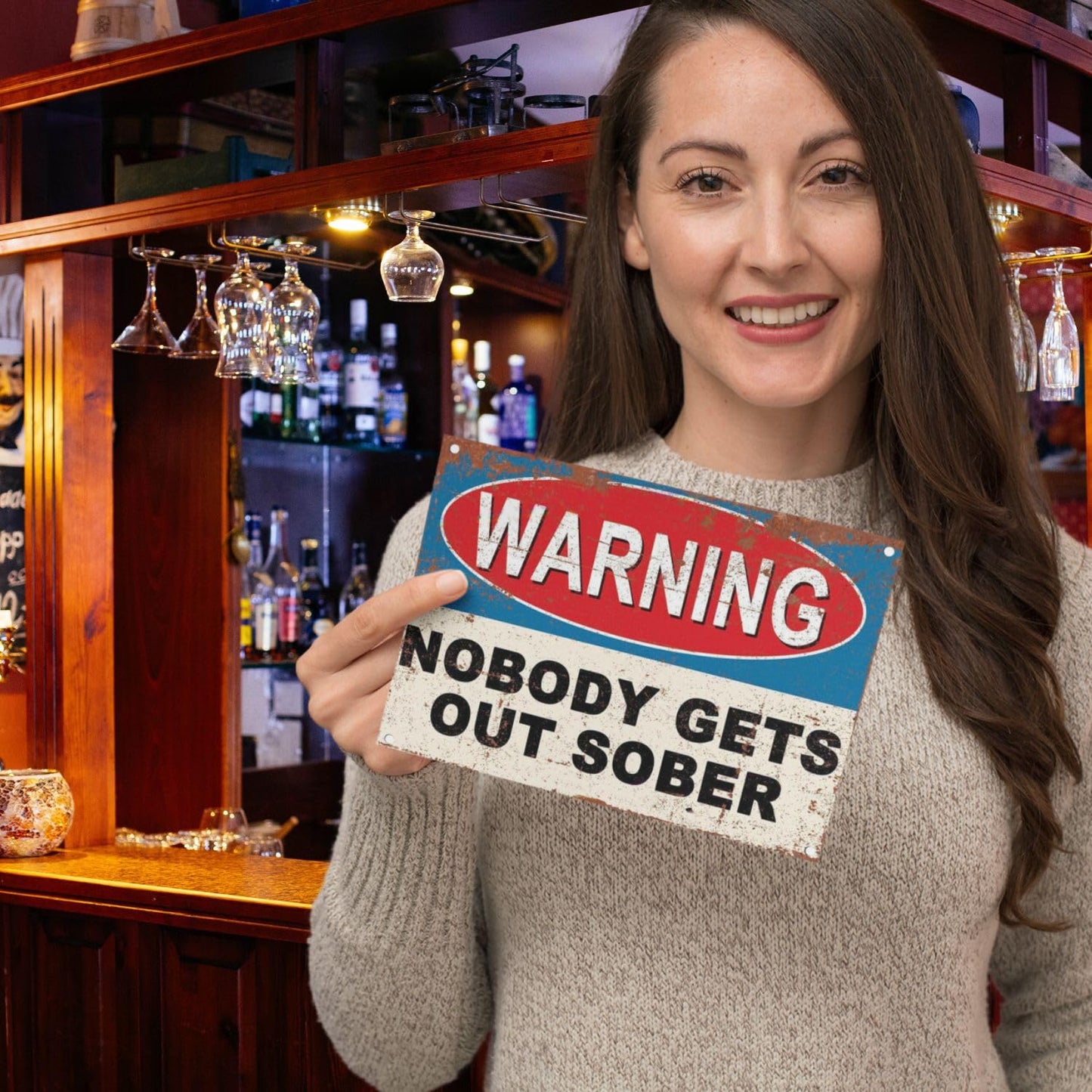 Funny Metal Bar Signs - Fixings Included - Bar Accessories for Home Pub or Outdoor Garden Pub Nobody gets out Wall Plaque Man Cave Gift Ideas Metal Signs Memorabilia sign 20cm x 15cm