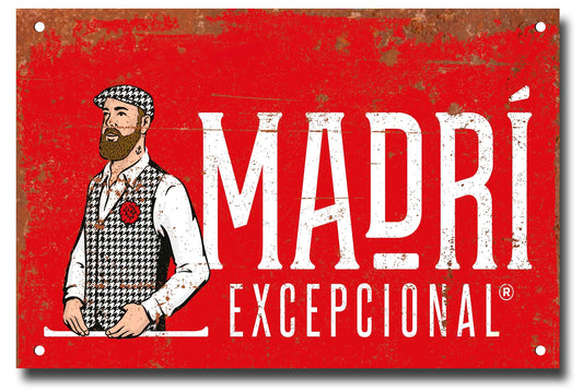 Madri Beer Metal Bar Sign - Fixings Included - Bar Accessories for Home Pub or Outdoor Garden Bar Wall Plaque Man Cave Gift Metal Bar Signs Memorabilia bar sign 20cm x 15cm, Red