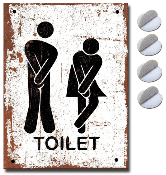 Funny Toilet Sign for Door - Ladies and Gents Unisex Toilet Signs Self Adhesive Bathroom WC Metal Male and Female Plaque 15cm x 10cm